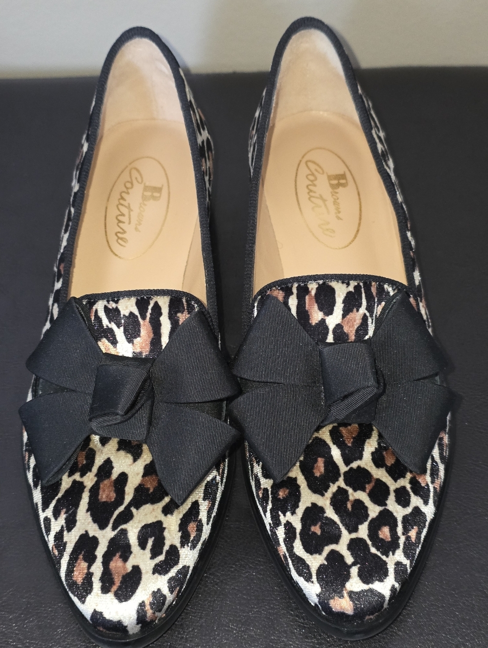 Browns Couture Leopard Print Bow Loafers - Black/Tan Sz 37 - Picture 3 of 6